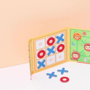Wooden XO Tic Tac Toe Game Mini Chess Board Interaction Puzzle Training Montessori Early Educational Toys Gift for Kids Boy Girl