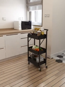 3 Tier Metal Rolling Cart Folding Utility Trolley Cart Home Organizer Bathroom Kitchen Office Nursery Storage Rack