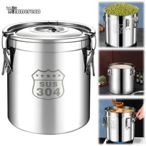 Food containers storage large capacity rice bucket insulation commercial stall outdoor 304 stainless steel metal Sealed Pail - Leakproof Locking Bucket Durable for Wet/Dry Food Storage for Rice Oil Milk Transport