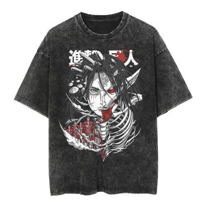 New Arrival Japanese Attack on Titan Cartoon Anime Oversize High Street Vintage Washed Distressed Short Sleeve T-shirt