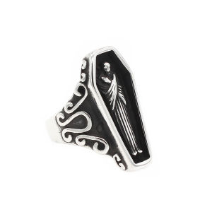 Retro Unique Vampire Skull Ring for Men Gothic Stainless Steel Creativity Coffin Rings Motorcycle Amulet Jewelry Gift Wholesale