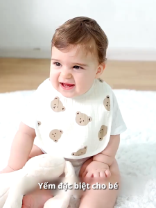 Yếm xô vuông Muslin cao cấp dày dặn siêu thấm hút in hình dễ thương có nút bấm cho bé