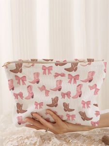 1 butterfly knot and boot patterned corduroy makeup bag lightweight zipper makeup storage box multifunctional bag with lining