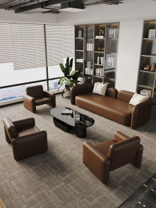 Italian Luxury Straight Row Sofa Hotel Reception Area Sales Office Beauty Salon Business Meeting Rest Area Leather Art Pure Color