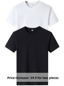 Loose Fit Mens Short Sleeve T-Shirt 100% Cotton round Neck Big Size Fashionable Black White Solid Color Cotton Sweatshirt