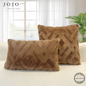 Pure Color Fluffy Embroidered Plaid 3D Pillowcase Office JOJOS L PD.block Home Decorative Cushion Cover Square Shape Modern Minimalist Style