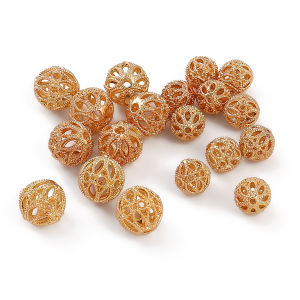 8-10mm 1 cái/túi 14K mạ vàng Hollow hạt cườm tròn cho DIY Vòng Cổ Vòng tay làm đồ trang sức