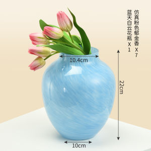 ขวดดอกไม้แก้วสีน้ำเงินระดับไฮเอนด์ ขวดดอกไม้ขนาดเล็ก ตกแต่งห้องนั่งเล่น วัสดุแก้ว วัสดุอื่นๆ ตกแต่งห้องนั่งเล่น
