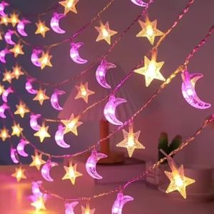 Dây Đèn LED Hình Ngôi Sao Và Mặt Trăng 1PC 1.5M/3M/4.5M Chạy Bằng Pin Dùng Trang Trí Phòng Ngủ Phòng Khách Tiệc Tùng