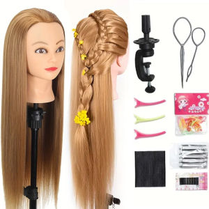 ยาวเส้นใยสังเคราะห์ผม Mannequin หัวฟรี CLAMP Stand ช่างทําผม Manikin Cosmetology ตุ๊กตาสําหรับ DIY Braid