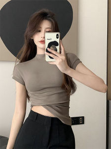 เสื้อยืดคอกลมแขนสั้นทรงสลิมฟิตสำหรับผู้หญิงในช่วงฤดูร้อน สีดำ เสื้อชั้นในสำหรับใส่ลำลองในฤดูร้อน เสื้อผ้าทำงานสไตล์เกาหลี