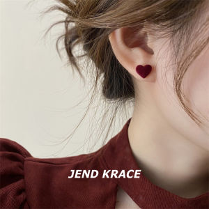 Red Flocked Heart Shaped Earrings for Women Unique Design Vintage Feel Fashionable Jewelry Accessory by Jend