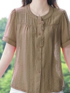 HUAXUNRAN | Youthful Belly Covering Loose Short Sleeve Shirt for Elderly Women