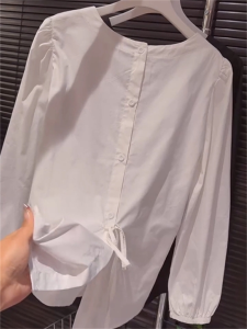 White Loose Bubble Sleeve Shirt Womens Korean Style Spring Autumn New Arrival Back Split Fashion Top for Young Women