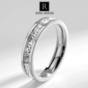 Nhẫn Đôi Cặp Nam Nữ Titan Màu Bạc Không Gỉ Đen CK Carti Đính Đá Sáng Đẹp Ring House