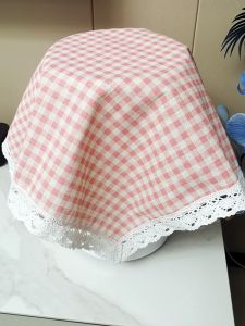 Kitchen Universal Cover Cloth Pink Lace Dustproof Oilproof Fabric Art Baking Oven Rice Cooker Tea Tray Cover Small Grid Design