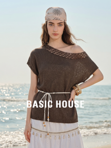 Basic House | Hollow-out Off-shoulder Thin Breathable Tied Waist Top