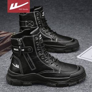 รองเท้าบู๊ตมาร์ตินผู้ชาย Warri High-Top Outdoor Work Boots ฤดูใบไม้ผลิและฤดูใบไม้ร่วง รองเท้าบู๊ตกลางน่องสำหรับปีนเขาและขี่มอเตอร์ไซค์