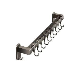 Kitchen Hook Rack No Drilling Rod Storage Shelf Spoon Knife Rack Organizer Strong Entrance Weight Multi Functional Aluminum Alloy Wall Mount
