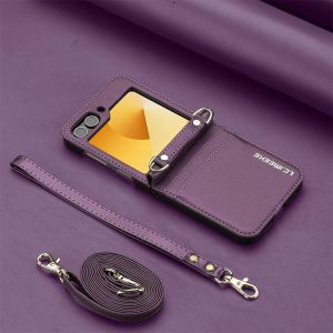 Crossbody Wallet Case For Samsung Galaxy Z Flip 8 7 FE 6 5 4 3 Flip8 Flip7 Flip6 5G Card Holder Hand Strap Lanyard Leather Cover