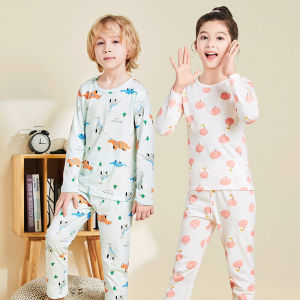 Childrens Summer Thin Pure Cotton Sleepwear Long Sleeve Home Clothes Set Boys Girls Spring Autumn Baby Comfortable Breathable