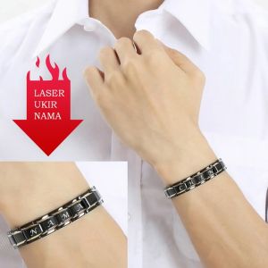 GERATIS UKIR NAMA Gelang Bio Magnetis Baja Tahan Karat Pria GELANG NAMA Gelang Modis Mewah Energi Kesehatan Hadiah Untuk Cowok