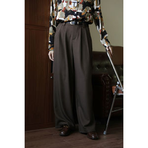 Early Spring Design Grey Loose Versatile Retro Simple Fashion High Waist Slimming Casual Wide Leg Pants Suit Pants