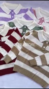 Blus Rajut Rajut Stripe Allasky Knit untuk Anak Perempuan Usia 2-12 Tahun - Motif Stripe/Kotak