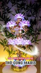 Đèn Thờ Hoa Sen 7 Bông Có Máy Tụng Kinh Niệm Phật LED Đổi Màu Tiết Kiệm Điện