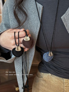 Long Style Heart Shaped Pendant Necklace for Women New 2025 Trendy Sweater Chain Fashionable Fabric Design Summer Accessory