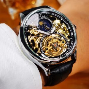 Đồng Hồ Nam AOKULASIC Tourbillon Sang Trọng Máy Cơ Lộ Cơ Dây Da Phong Cách Thường Ngày Và Kinh Doanh.