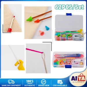 ★Same Day Shipping★ Mixed color 62pcs/set Knitting Tools Kit Crochet Hooks Needles Stitches Scissors Pins Knitting Needles Craft Case Crochet Set Patchwork Knitting-Tool