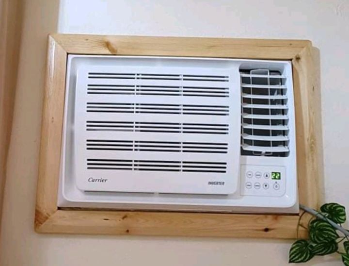 Aircon Wood Frame for Window type Natural Varnish (No Drill) Lazada PH