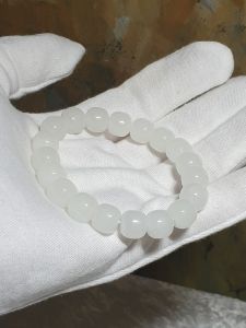 Premium 10.5mm Nephrite icy white traditional old style beads Jade bracelet (with certificate) 优质和田玉冰白老型珠手链(带证书)