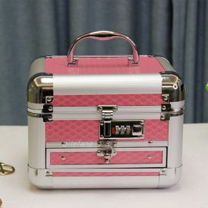 Large Capacity Portable Makeup Box Jewelry Storage Organizer Handheld Princess Gift Box with Password Lock Handbag Style