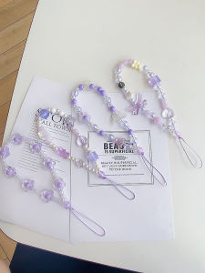 Fresh Dream Purple Heart Mobile Phone Charm Short Portable Wrist Strap Bows Classy Lanyard CCD Pendant for Women
