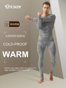 Esdy 1 Set of Mens Sports Compression Thermal Suit Winter Thermal Compression Long-Sleeve Long Pants Breathable High-Elastic Cold-Proof Sports Suit Winter Outdoor Sports Climbing Fishing