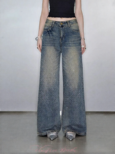 unifree | Quần Jeans Đùi Cao Vintage Lấp Lánh Màu Degradé Phong Cách Mở Rộng