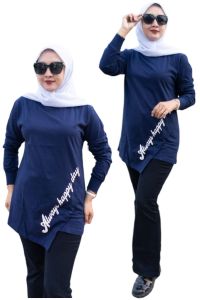 SILANG HAPPY 01A√ KAOS Atasan Wanita Tangan Panjang PAKAI RIB. JAHITAN BAWAH DI SILANG DEPAN BAHAN KOMBET 20S