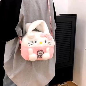 Melody Kuromi hello kitty Pudding dog Cartoon Anime plushie Handbag Cosmetic tote Bag shoulder strap stuff toys