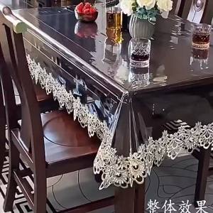 PVC Tablecloth Embroidery Lace Transparency PVC table cloth Waterproof Oilproof Kitchen Dining table cover for rectangular table免洗桌布防油桌布