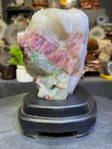Raw water melon tourmaline with base💯天然高品原矿水晶 ➡(旺夫石) 🍉碧玺 💯天然色西瓜果肉色彩    🆓附送: 特制实木底座
