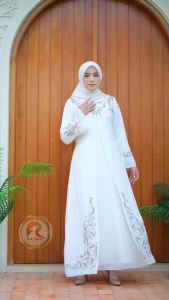 Gamis Raisma Sallem Putih Bordir Floral Lebaran