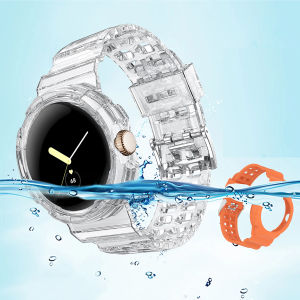 Strap + Case for Google Pixel Watch 2 Women Men Integrated Silicone Band and Bumper Cover Protector for Google Pixel Watch 2 Waterproof Bracelet Soft Wristband