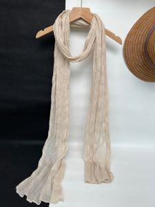 Beige Cervical Support Cotton and Linen Scarf for Women Thin and All-Matching Pure Color Narrow Thin Bench Ruched Decorative Scarf Summer