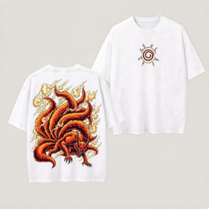 Bandai | T-shirt "Naruto" Mens Style Printed Shirt with Nine-Tailed Ninja Cartoon Pattern Cotton Streetwear ClothingTrendy and Versatile