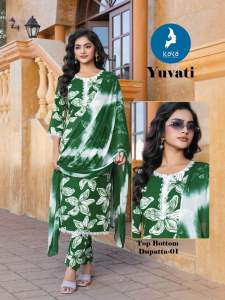 Floral design Rayon Kurti and Pant with Chiffon Duppatta