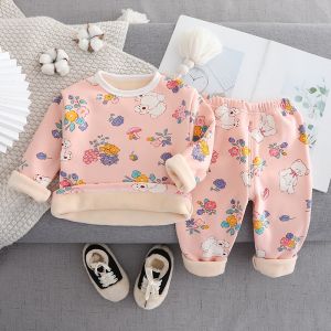 Kids Velvet Underwear Set Boy Girl Kid Baby Thickened Pure Cotton Long Johns Top & Bottom Base Autumn and Winter Pajamas