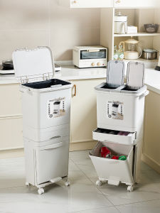 QIANQIN | Lidded Double-layer Pedal Large Capacity Waste Sorting Bin
