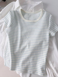 Blue Striped Slim Fit Women's Short Sleeve T-Shirt: A Stylish Commuter Choice